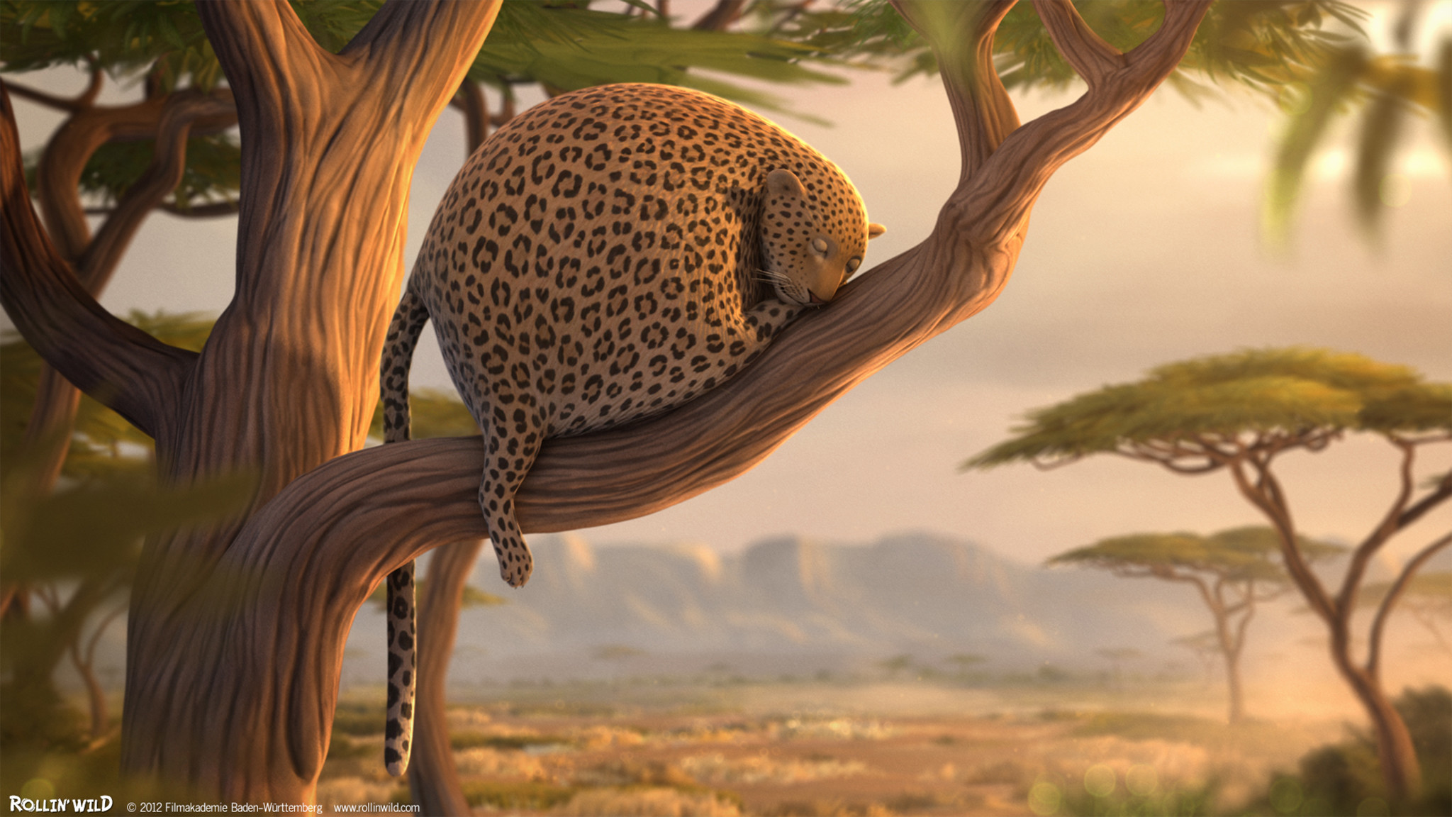 Толстая жизнь животных. Круглые животные. Толстый леопард на дереве.