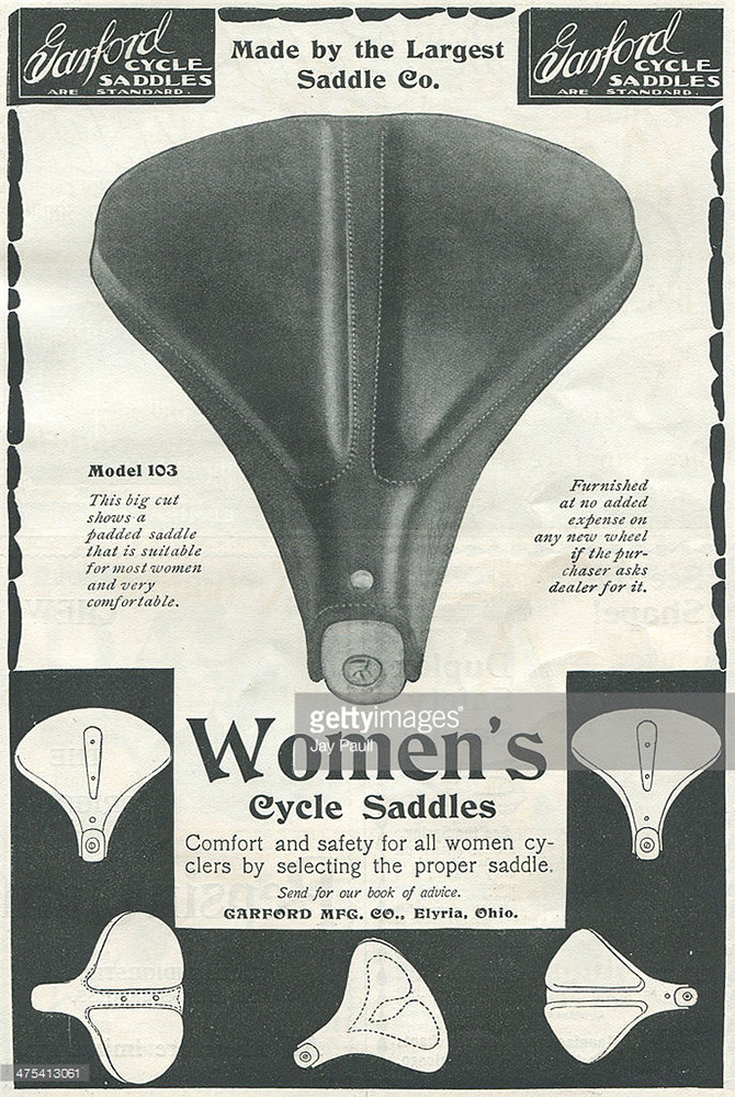 Реклама женских седел для велосипеда Garford, Огайо, 1897.