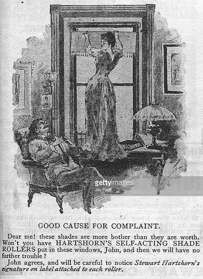 Реклама штор Hartshorn, 1892.