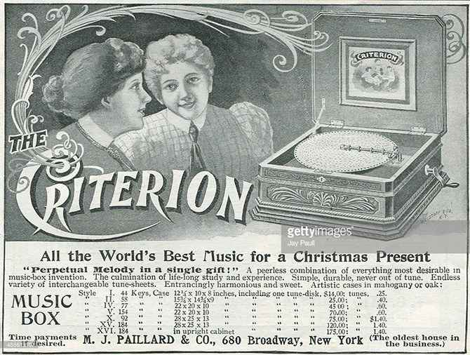 Реклама проигрывателя Criterion производства компании MJ Paillard and Company, Нью-Йорк, 1898.