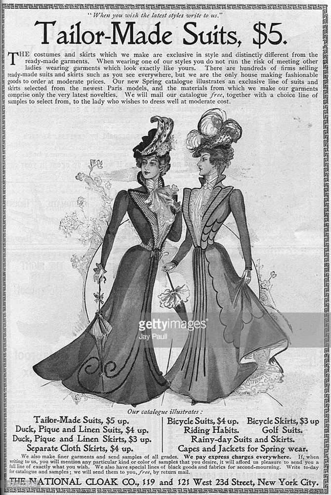 Реклама швейной мастерской National Cloak and Suit Company, Нью-Йорк, 1899.
