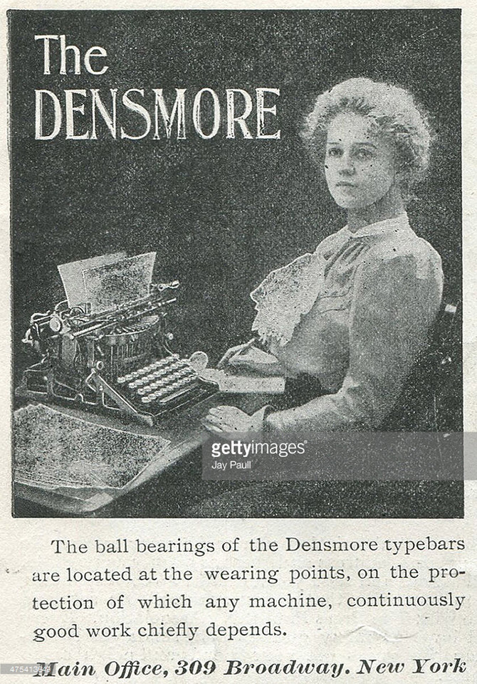 Реклама печатных машинок Densmore, Нью-Йорк, 1900.