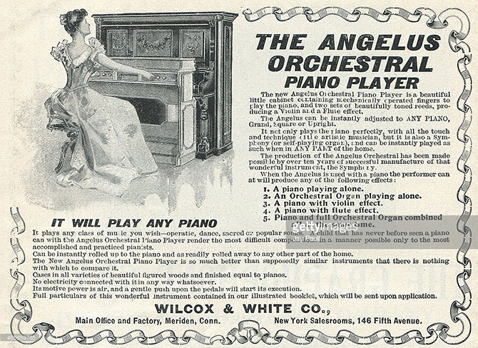 Реклама пианолы Angelus, Коннектикут, 1899.