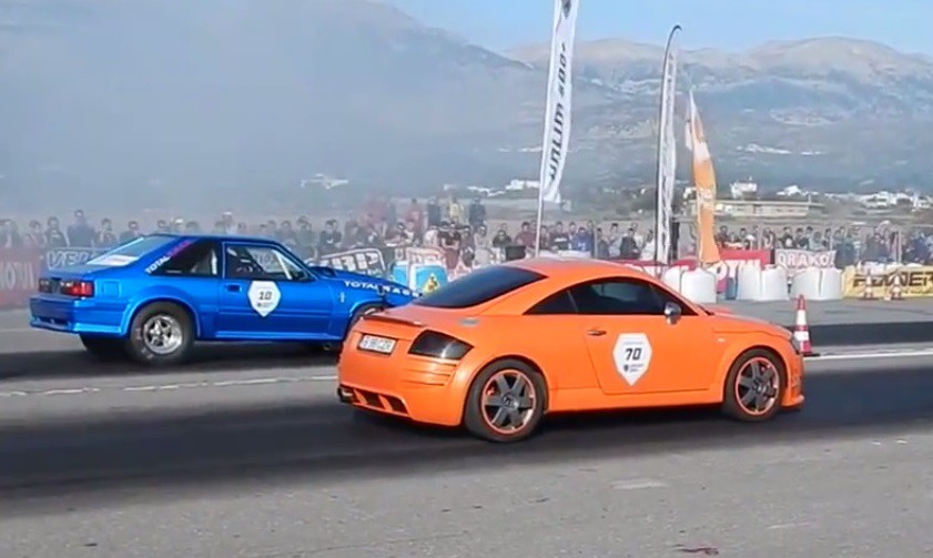Mustang 1965 vs Audi TT (вылет Мустанга) 