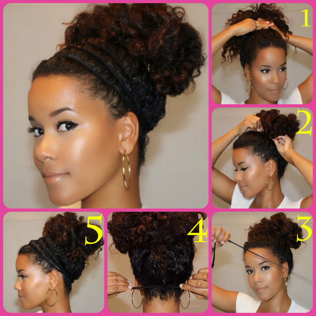 6. Используйте несколько эластичных резинок для волос, чтобы сделать симпатичный пучок с ободком
