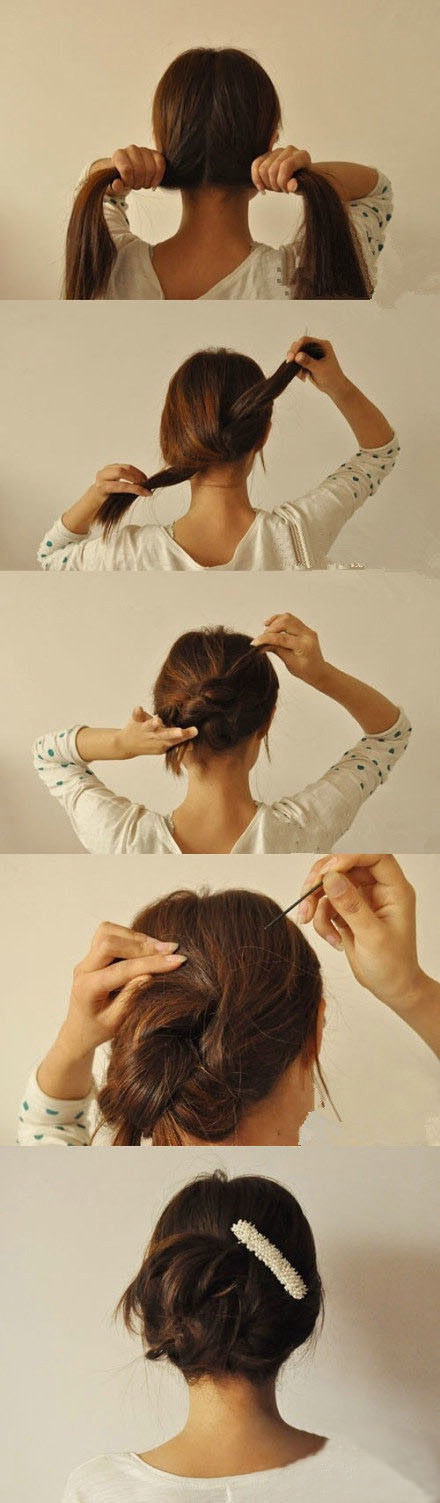 3. Или завяжите волосы в узел и добавьте в пучок немного шпилек
