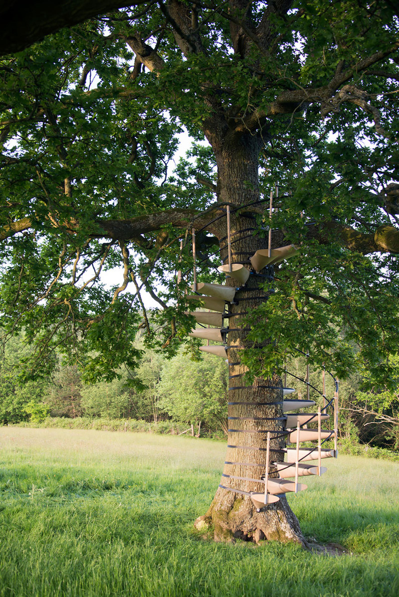 Винтовая лестница, устанавливающаяся на дерево без инструментов