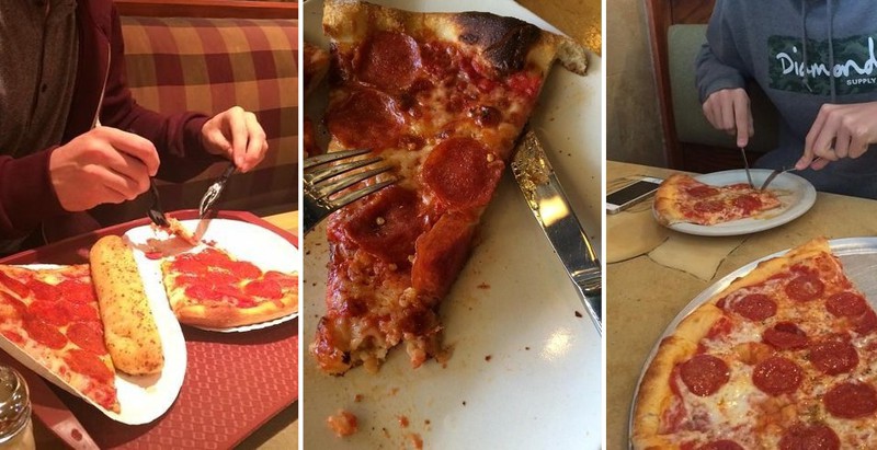 4. Некоторые едят пиццу с помощью ножа и вилки