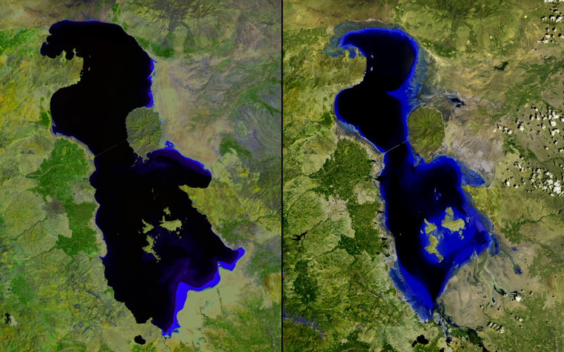 5. Озеро Урмия — бессточное солёное озеро, расположенное на Армянском нагорье между Восточным и Западным Азербайджаном, на северо-западе Ирана. Крупнейшее озеро Ближнего и Среднего Востока.
