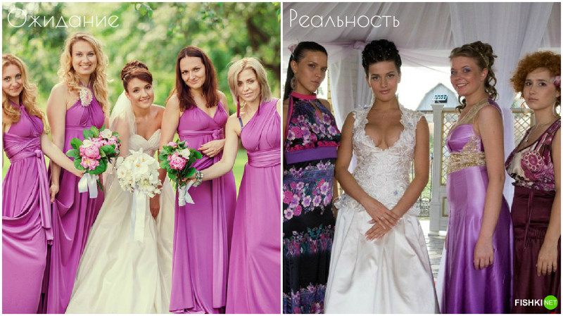 Решили сыграть свадьбу в фиолетовом цвете и попросили подружек невесты надеть фиолетовые платья