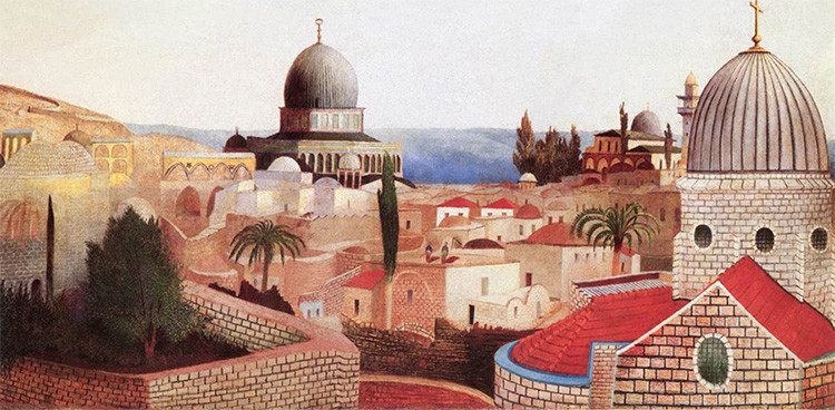 5. Тивадар Костка Чонтвари. Храмовая площадь с видом на Мертвое море, Иерусалим. 1906 год и сегодня