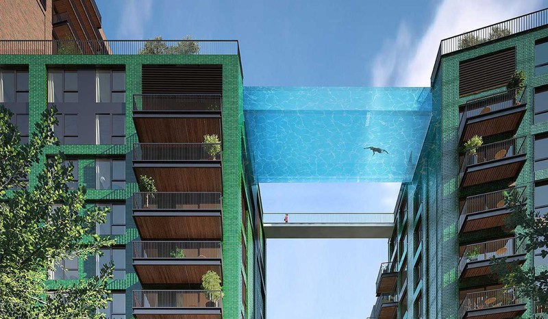9. Проект стеклянного бассейна между двумя зданиями в Лондоне. Бассейн будет построен в первой половине 2017 года.