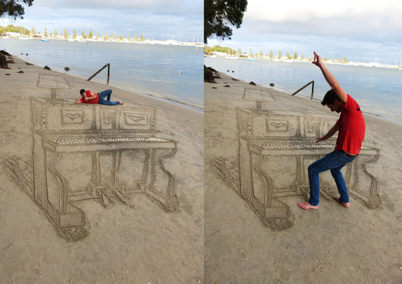 19. 3D рисунок на песке.