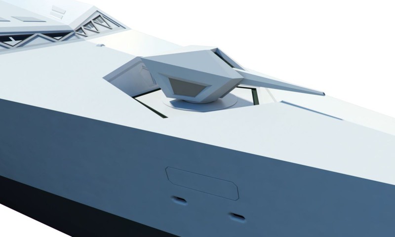 Удивительно, но представленный концепт боевого корабля будущего обладает всего одним орудием — электромагнитной рельсовой пушкой. 
