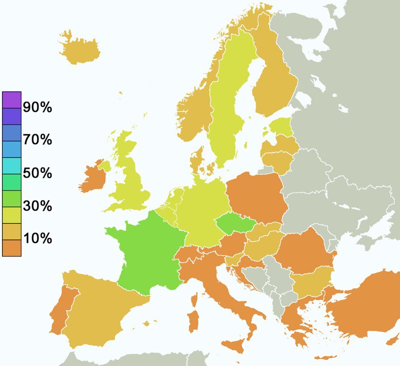 29. Процент атеистов в Европе