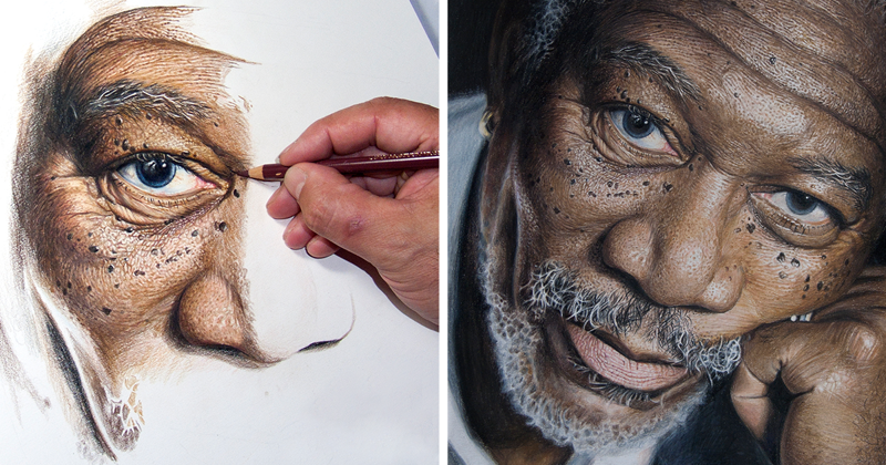Потрясающе реалистичный портрет Моргана Фримена, написанный за 50 часов