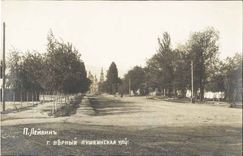 Верный. Пушкинская улица. Вид на собор с северной стороны. Фотограф П. Лейбин.1910-е гг.