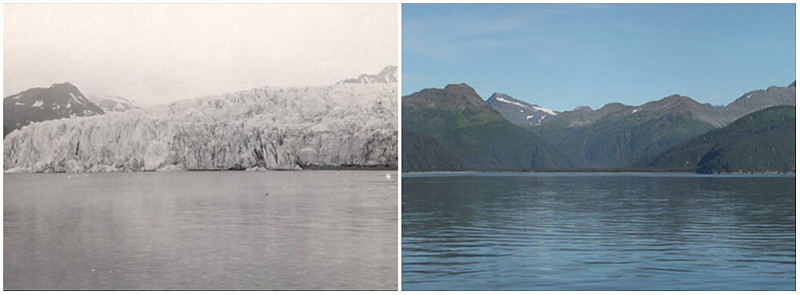 Ледник Маккарти, Аляска. Июль 1909 г. — август 2004 г.