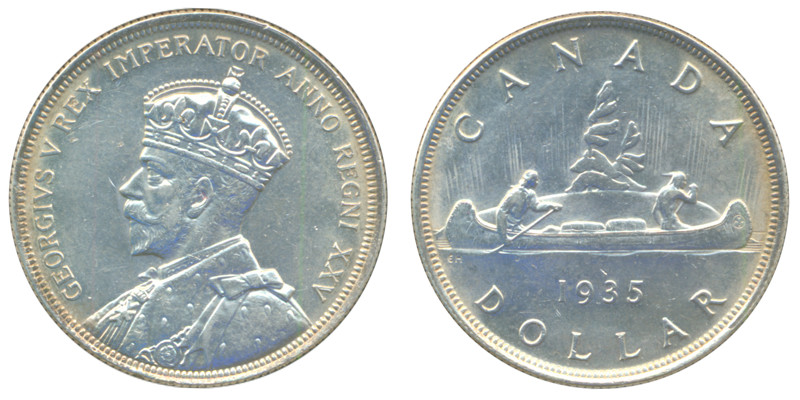 1935 — выпущен первый канадский серебряный доллар.
