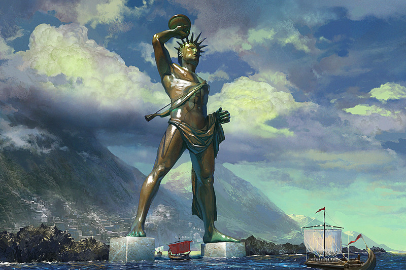 Колосс Родосский (Родос, Греция) — Статуя Свободы (Нью-Йорк, США).