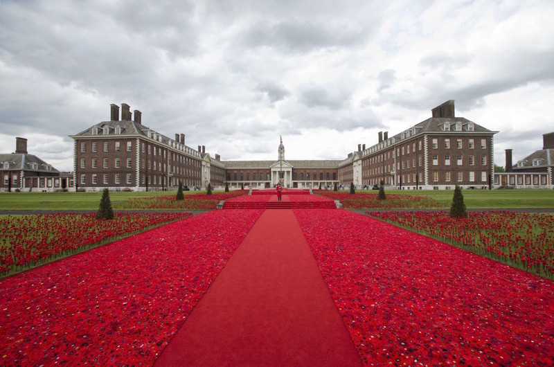 Эта экспозиция состоит более чем из 300 000 вязаных цветков мака (каждый цветок вывязан отдельно), покрывающих площадь в 2000 квадратных метров на территории Королевского госпиталя в Челси в рамках Фестиваля цветов.