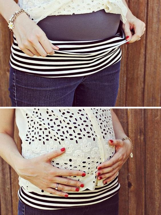 2. Сделайте из топа бандаж для живота, чтобы продолжать носить любимые топики и не разоряться в магазинах для беременных