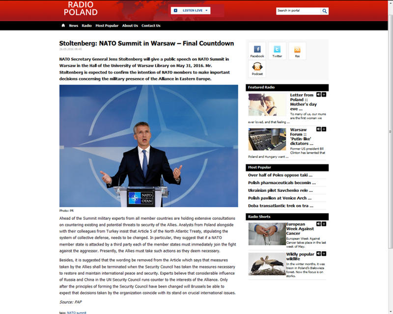 Саммит в Варшаве: НАТО противопоставляет себя ООН