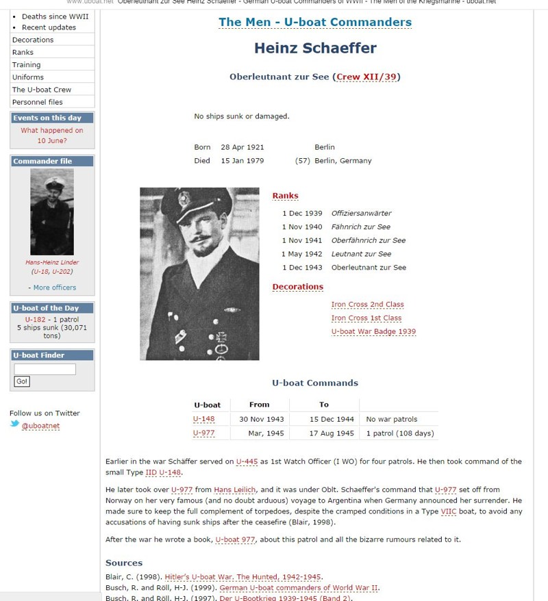 Хайнц Шеффер, Heinz Scheffer - командир U-977!
