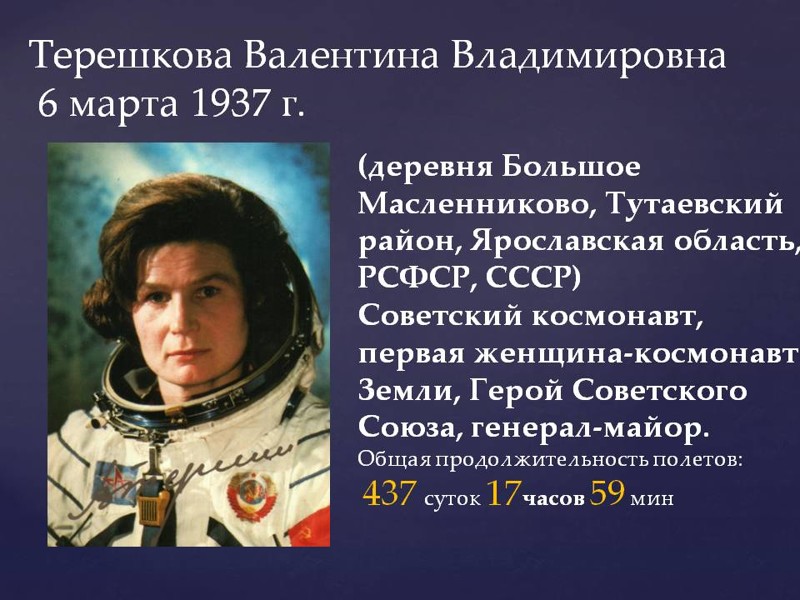 Валентина Терешкова — первая в космосе