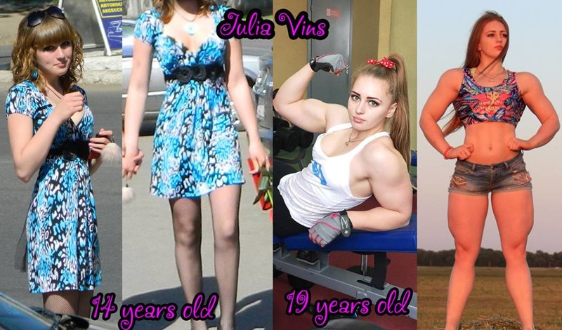 Слева показано, какой Юлия была в 11 лет, справа - какой она стала.