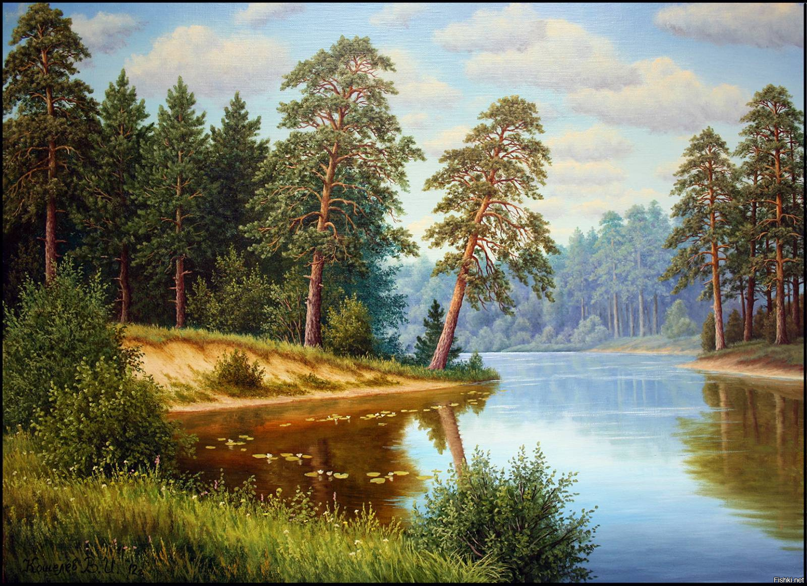 Рисунок леса реки. Юшкевич "родные просторы".
