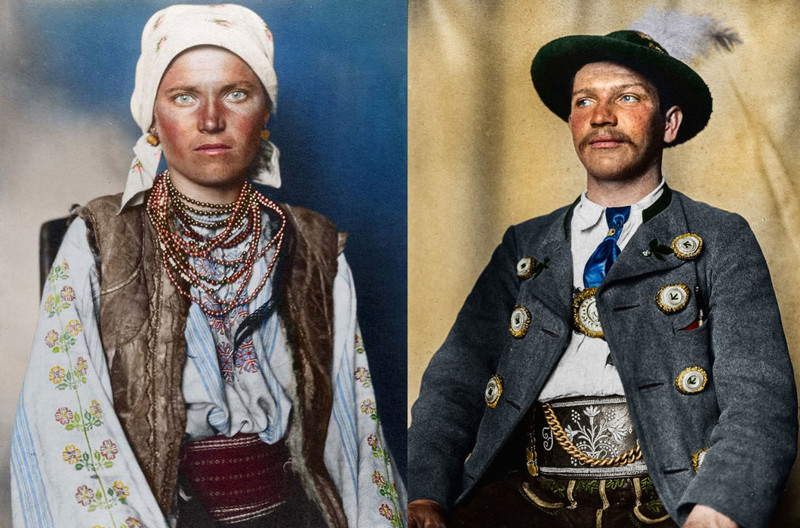 На фото слева: Русинская женщина. 1906 год. На фото справа: Баварец. 1905 год