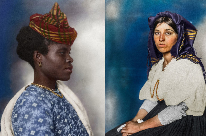 На фото слева: Женщина из Гваделупы (Карибский архипелаг). 1911 год. На фото справа: Итальянка. 1906 год