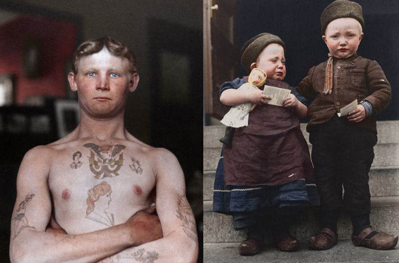На фото слева: Немец-безбилетник. 1911 год. На фото справа: Голландцы-близнецы. 1905 год