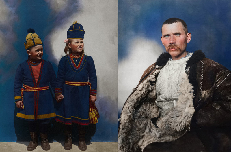 На фото слева: Лапландцы — предположительно, из Швеции. Примерно 1905–1914 годы. На фото справа: Румынский пастух. 1906 год