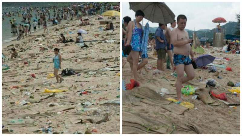 Вот так выглядит очень грязный пляж в Китае