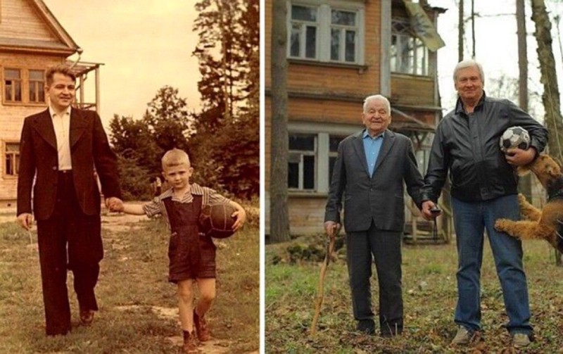 Забавные семейные фотки, до и после, спустя десятки лет