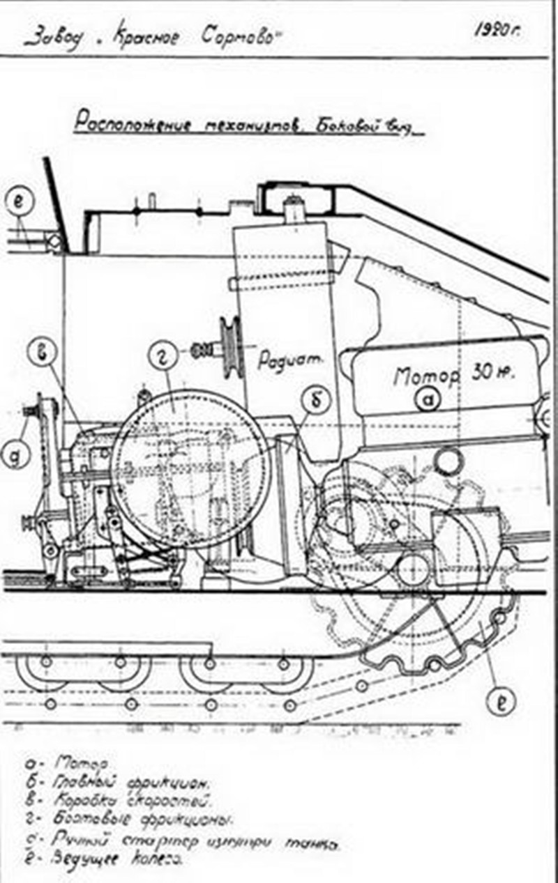 На рисунке - чертеж моторно-трансмиссионного отделения танка.
