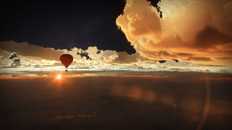Воздушный шар над облаками 