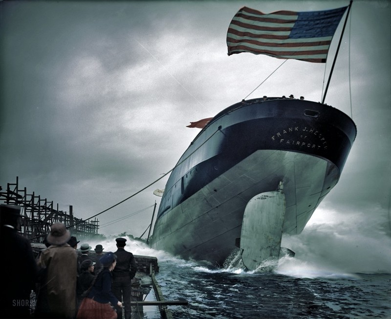 Спуск на воду парохода "Frank J. Hecker". Сэйнт-Клэр, Мичиган, 2 сентября 1905 года.