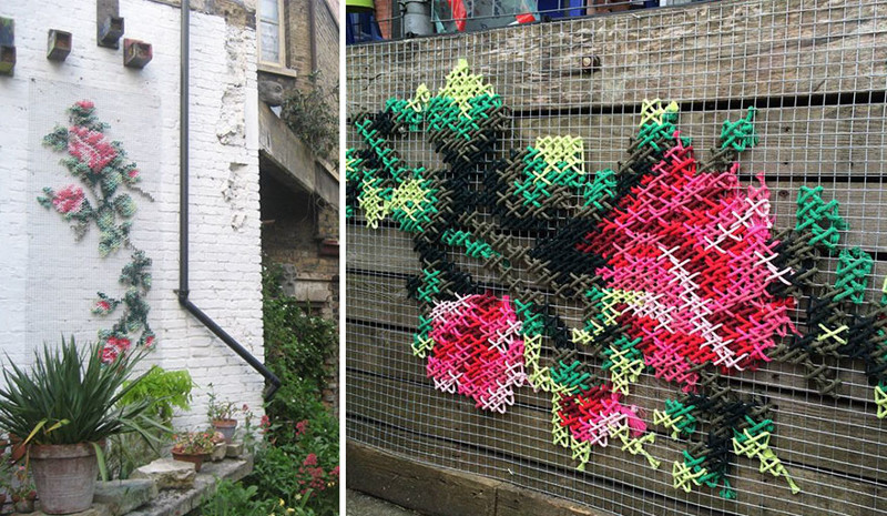 Городские цветы: художница украшает испанские улочки цветочной вышивкой
