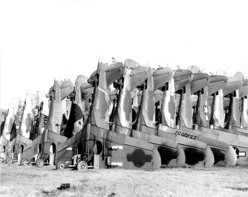 Интересный метод хранения истребителей P-40 Warhawk на заводе Curtiss. Похоже, перед утилизацией.