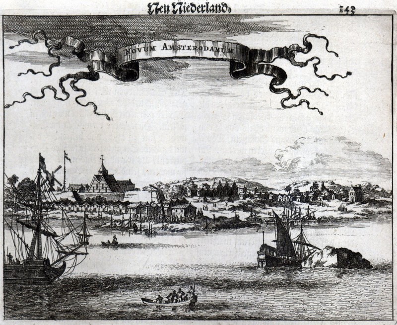 На этой гравюре 1651 года с изображением южного Манхэттена можно прочитать, что тогда город еще носил название Новый Амстердам.