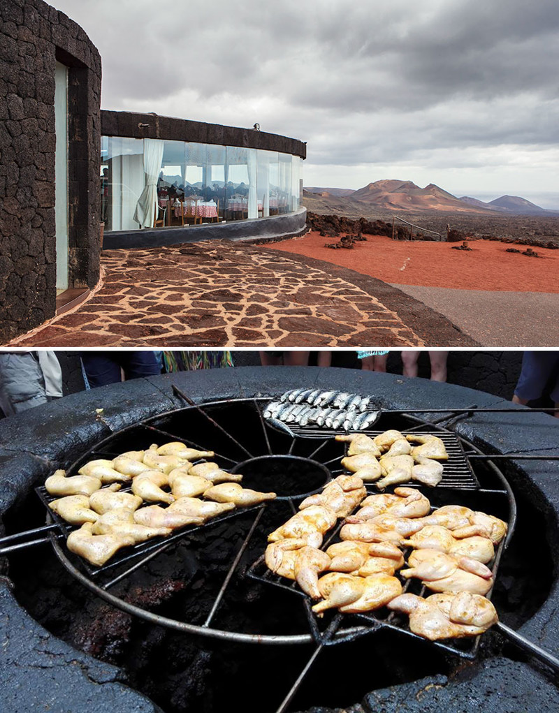 Ресторан, где пищу готовят над кратером вулкана, El Diabolo, Лансароте, Испания