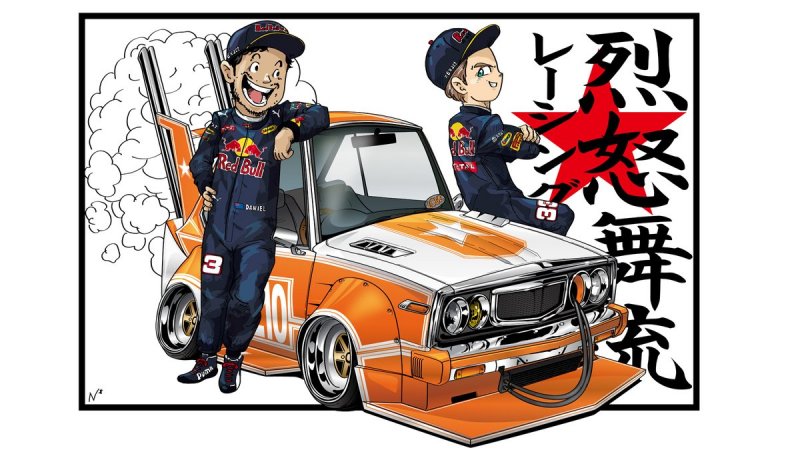 Гонщики Формулы-1 команды Red Bull в роли японских стрит-рейсеров