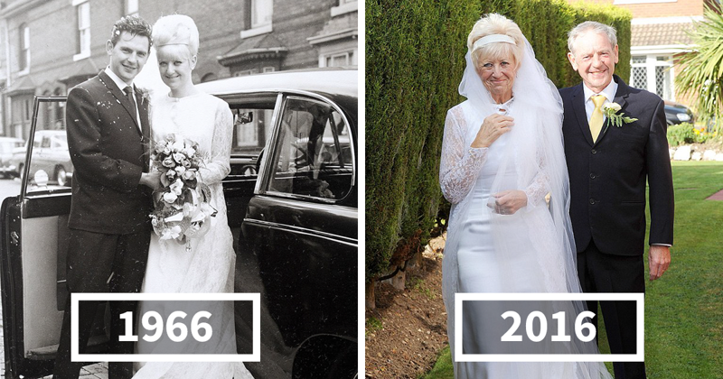 Пожилая пара отпраздновала 50-летие свадьбы, надев те же наряды, что и в 1966 году  