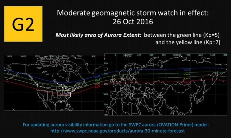 Прогноз магнитной бури на 26 октября и зоны видимости северного сияния 