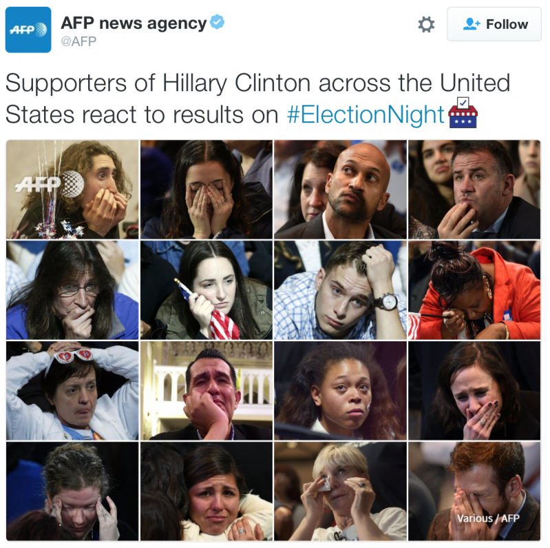 Реакция сторонников Клинтон на результаты выборов