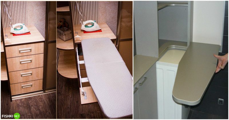 Доски легко встраиваются в любой шкаф, а бывают и специальные откидные в шкафчиках ванной комнаты