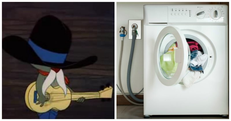 Музыкальный дуэт человека и стиральной машины
